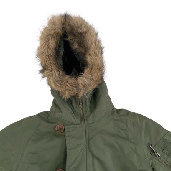JUICY JACKET WITH FAUX FUR LINED HOOD SIZE:6 ARMY GREEN LARGE BUTTON AND ZIP - Picture 2 of 5